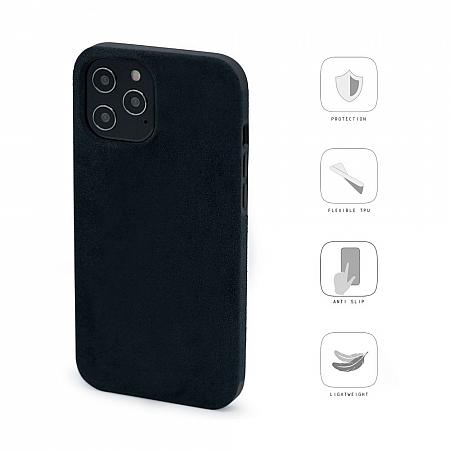 iPhone 12 / 12 Pro Étui de protection antichoc en alcantara noir résistant aux rayures